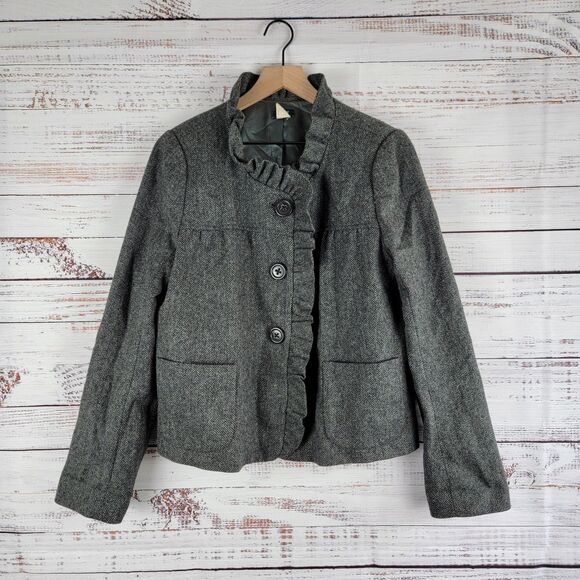 J.Crew Women’s Size 12T Luxe Donegal Fiona Jacket Blazer 100% Wool Charcoal Gray - Picture 1 of 9